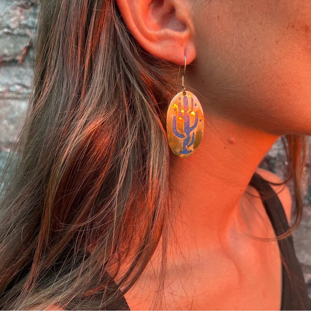 Vintage .925 Cactus Earrings Boho Western